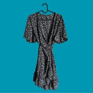 Black and White Floral Wrap Dress